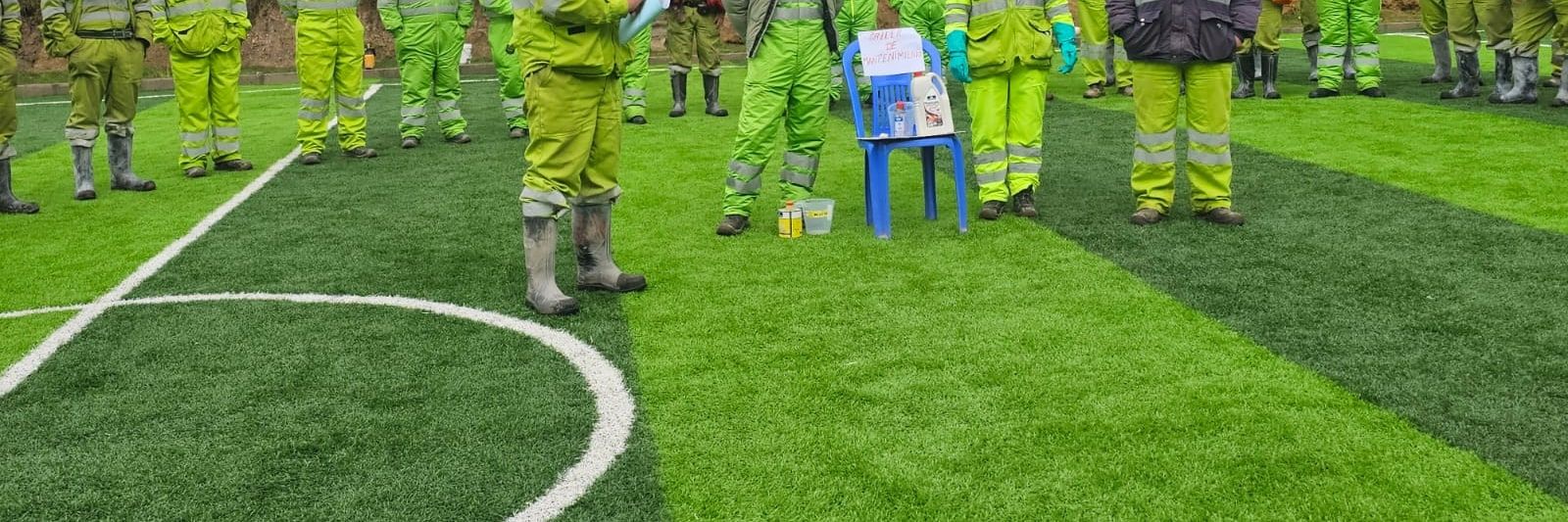 Safety briefing on the football pitch
